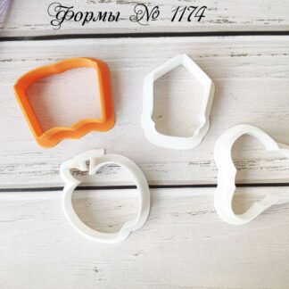 Формы книга, карандаш, яблоко и ножницы