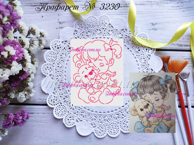 Трафарет девочка с мишкой 2